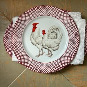 Elegant Rooster Dinner Plate in Red and White pattern